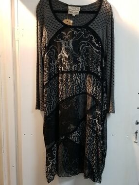 Asymmetrical Black and Gray Patterned Women's Dress